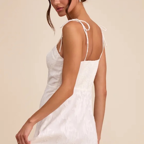 Lulu's White Floral-Embossed Tie-Strap Midi Dress - Picture 5 of 5